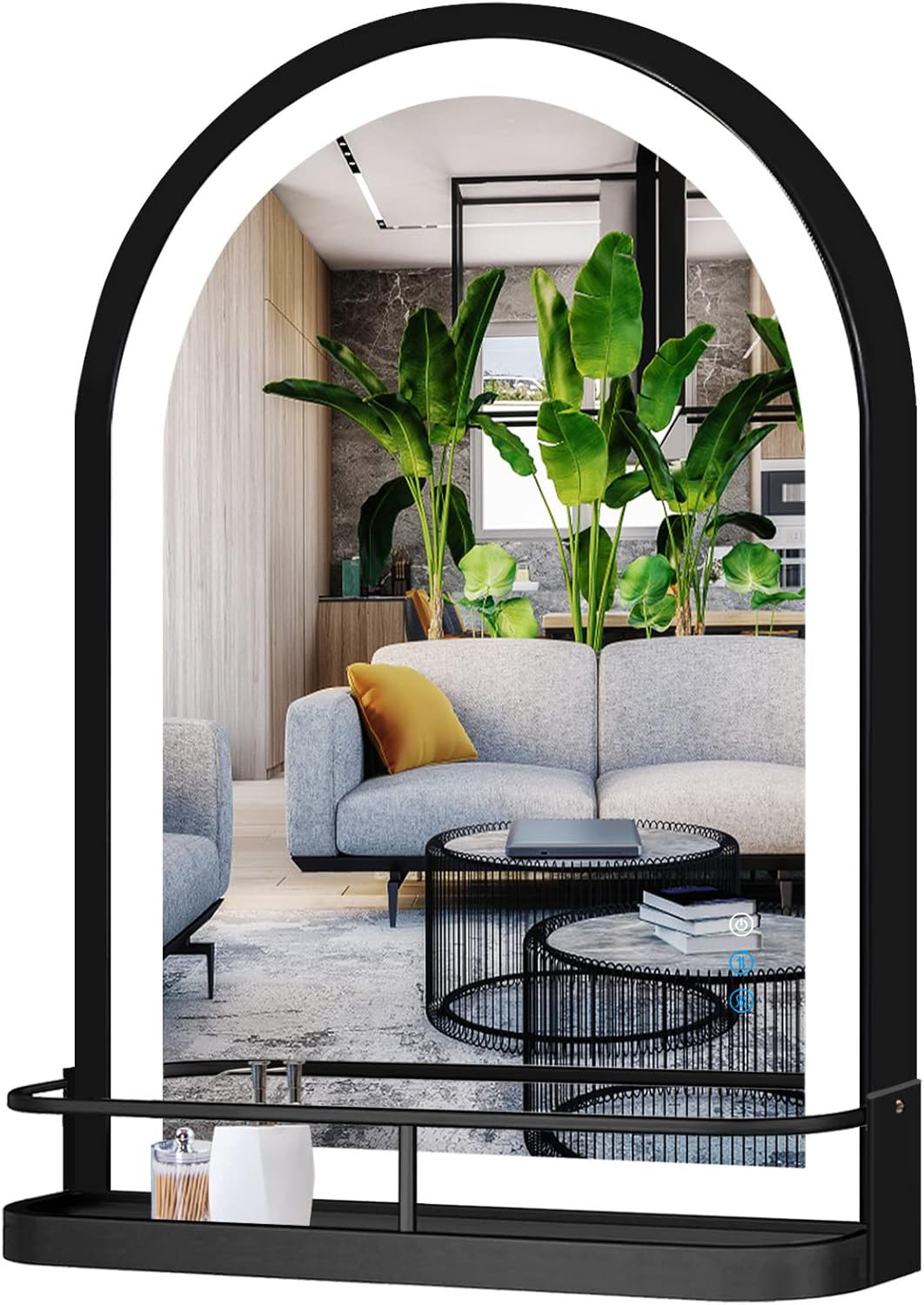 Ivy Bronx 24 X 32 Inch Black Arched Light Vanity Mirror With Shelf ...